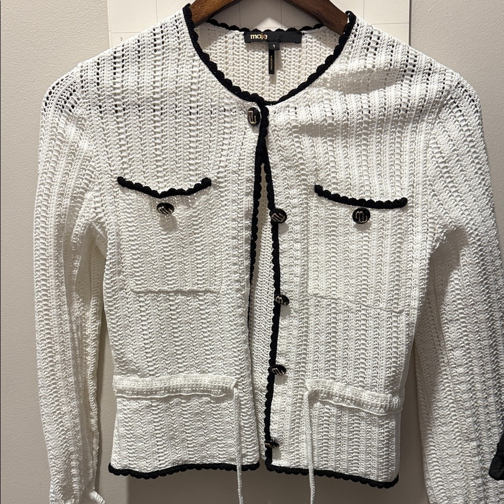 Maje White and Black Knit Jacket